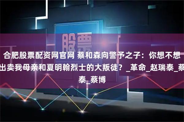 合肥股票配资网官网 蔡和森向警予之子：你想不想见出卖我母亲和夏明翰烈士的大叛徒？_革命_赵瑞泰_蔡博